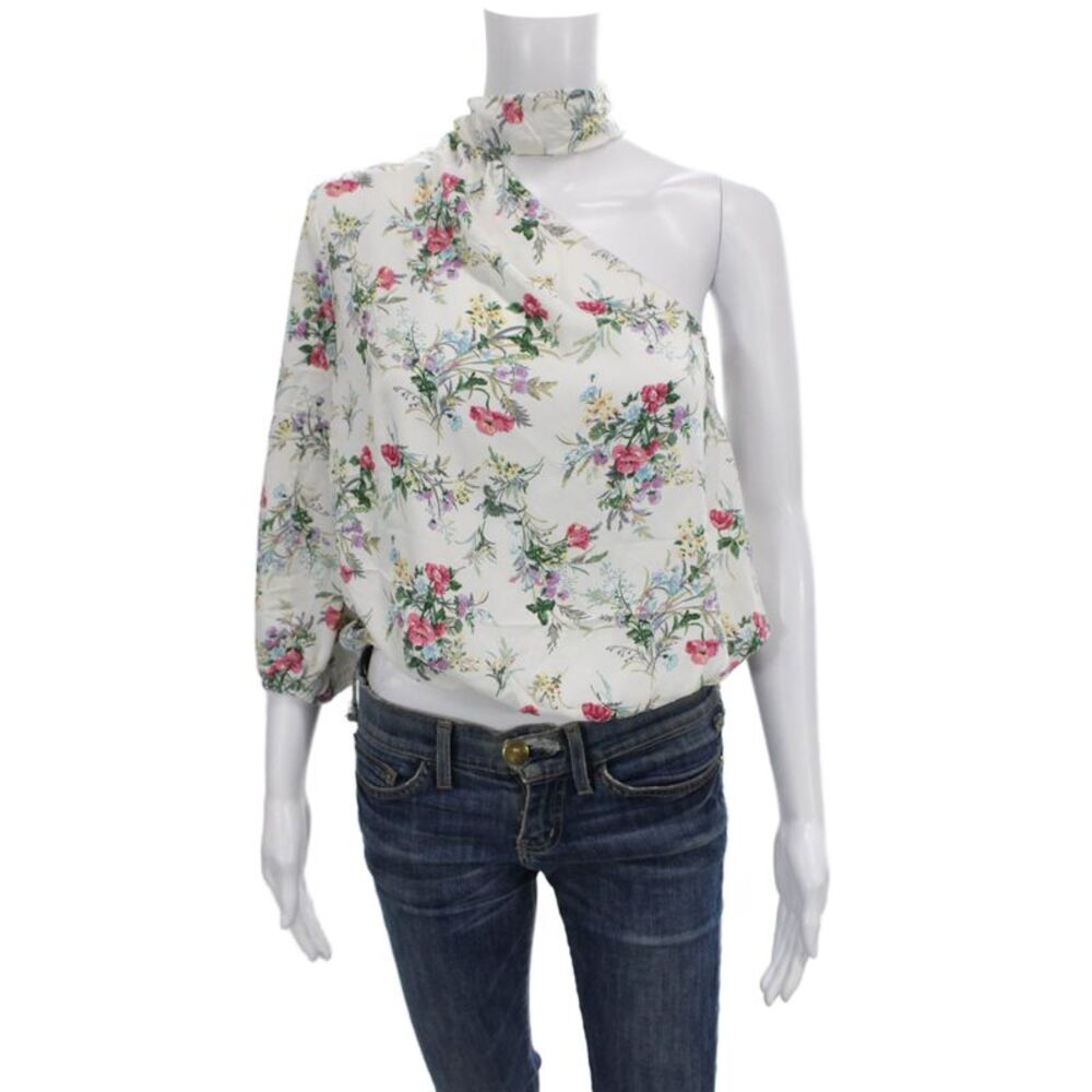 We're All Pretty Girls Womens One Shoulder Floral Blouse White Size S